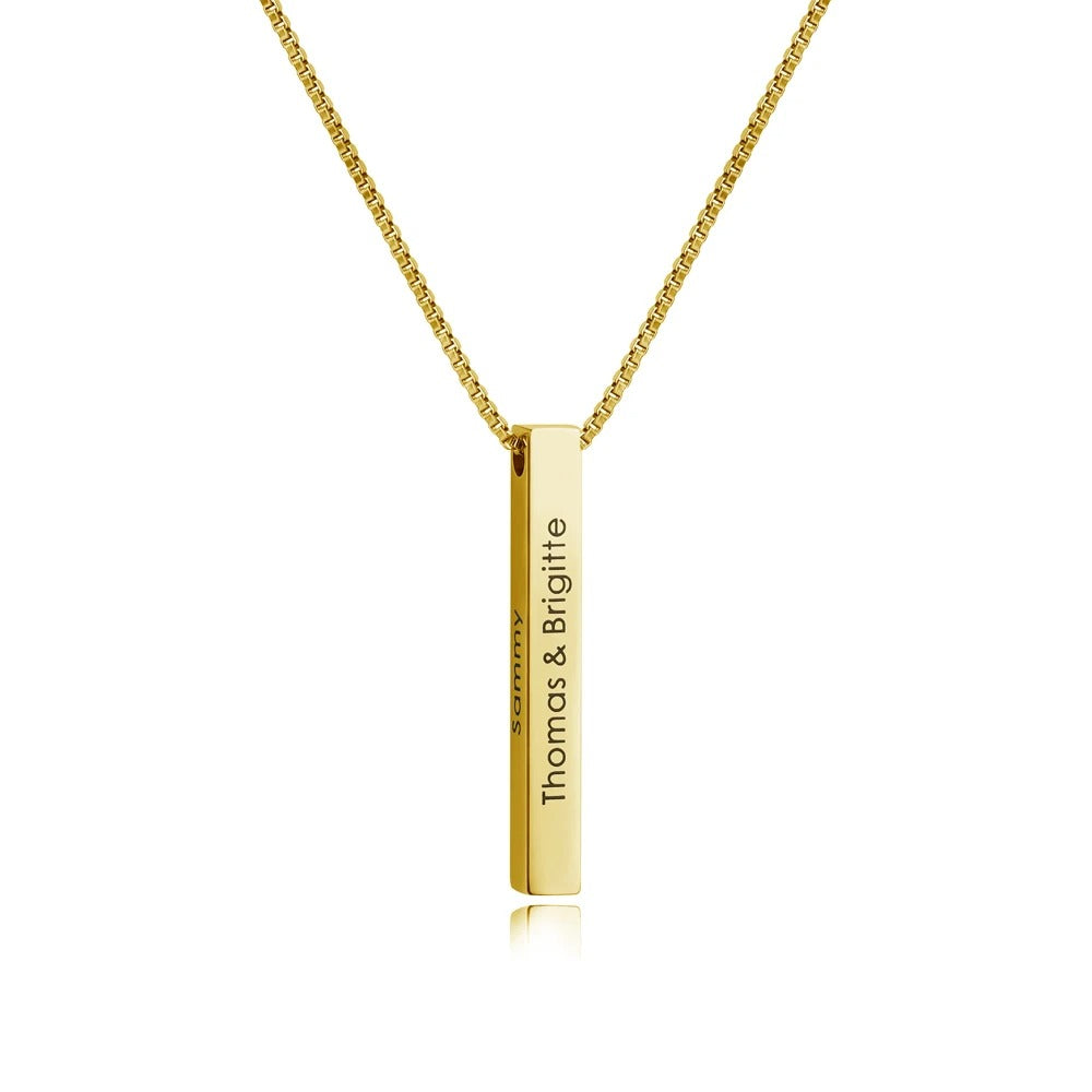 3D bar necklace in gold with four-sided engraving