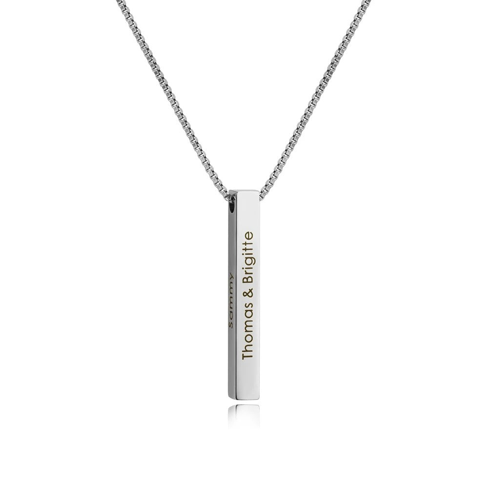 3D bar necklace in silver with four-sided engraving