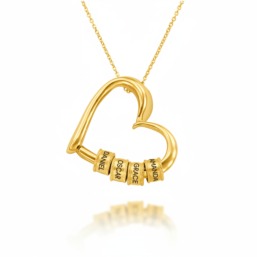 Charming Heart Necklace - With Engraved Beads