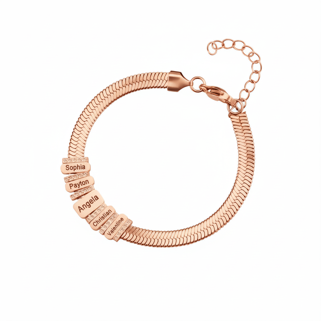 Close-up of Six Souls Bracelet showing engraved detail and quality finish in rose gold