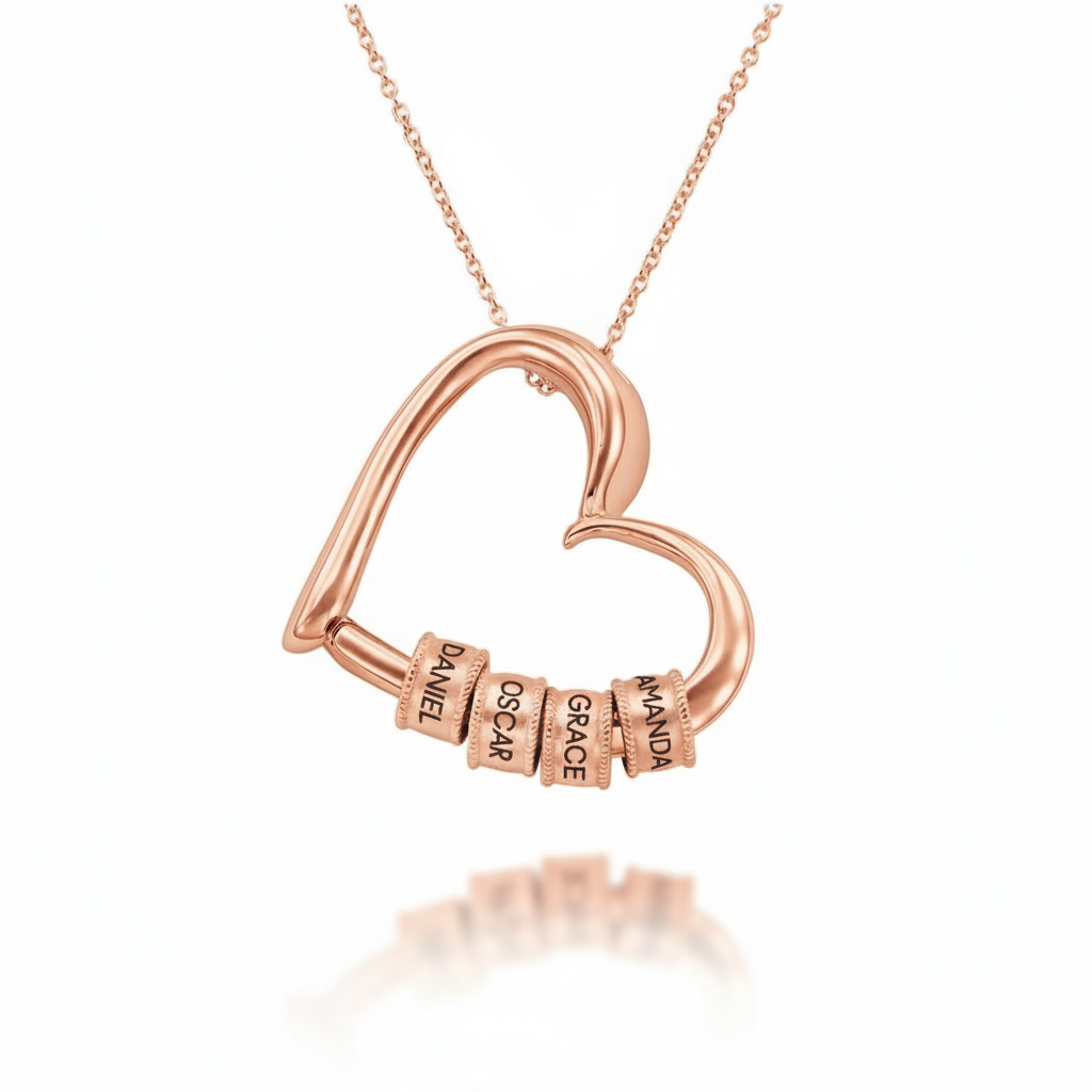 Charming Heart Necklace - With Engraved Beads