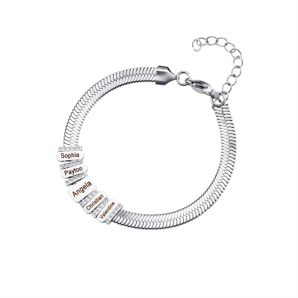 Personalised Six Souls Bracelet with engraved names on a delicate silver chain